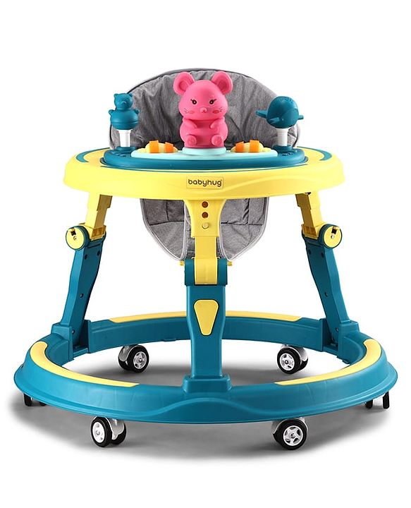 Babyhug 360° Joy Baby Walker with Convertible Feeding & Musical Toy Tray - Pink| Adjustable Height| Compact Fold| Activity cum Push Walker| Smooth Swivel Wheels| Padded Cushion Seat