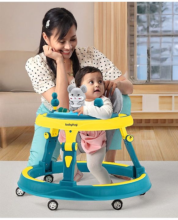 Babyhug 360° Joy Baby Walker with Convertible Feeding & Musical Toy Tray - Pink| Adjustable Height| Compact Fold| Activity cum Push Walker| Smooth Swivel Wheels| Padded Cushion Seat