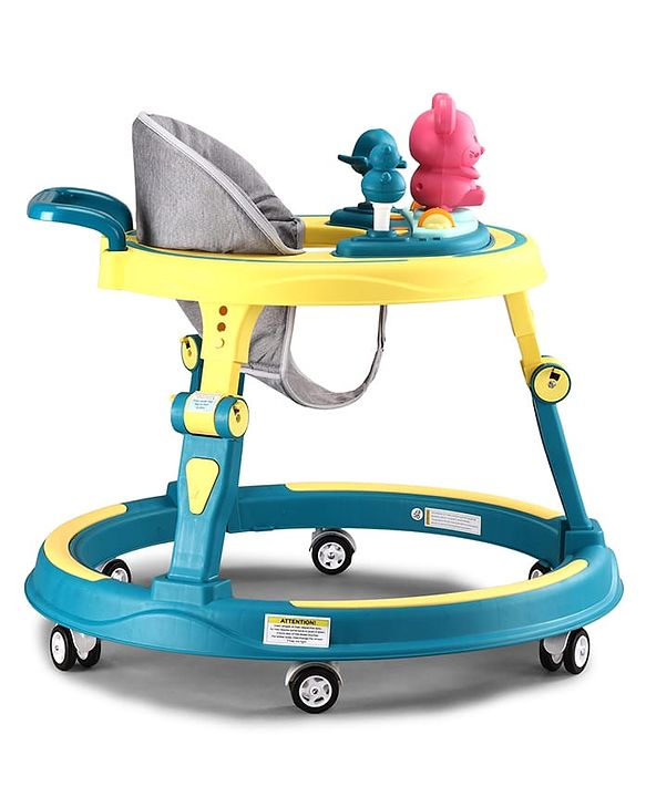 Babyhug 360° Joy Baby Walker with Convertible Feeding & Musical Toy Tray - Pink| Adjustable Height| Compact Fold| Activity cum Push Walker| Smooth Swivel Wheels| Padded Cushion Seat
