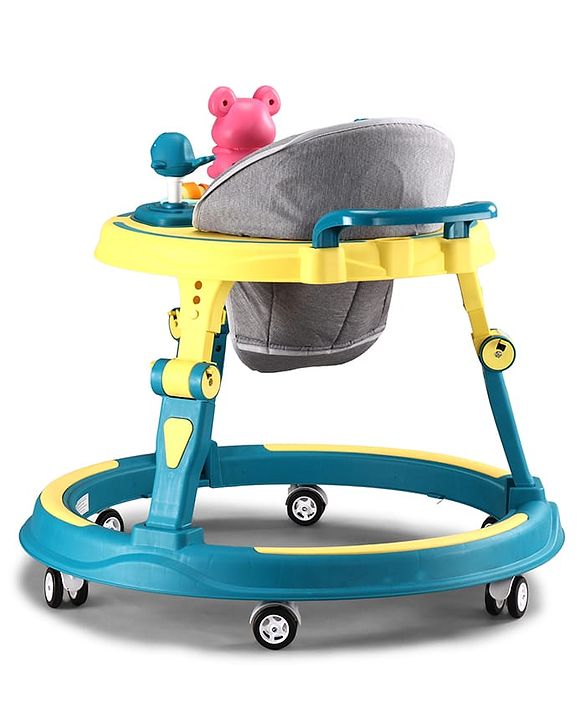 Babyhug 360° Joy Baby Walker with Convertible Feeding & Musical Toy Tray - Pink| Adjustable Height| Compact Fold| Activity cum Push Walker| Smooth Swivel Wheels| Padded Cushion Seat
