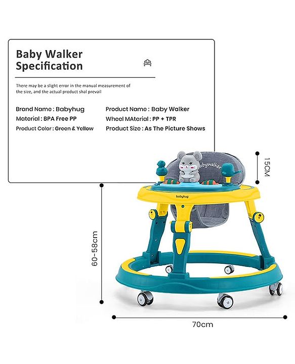 Babyhug 360° Joy Baby Walker with Convertible Feeding & Musical Toy Tray - Pink| Adjustable Height| Compact Fold| Activity cum Push Walker| Smooth Swivel Wheels| Padded Cushion Seat