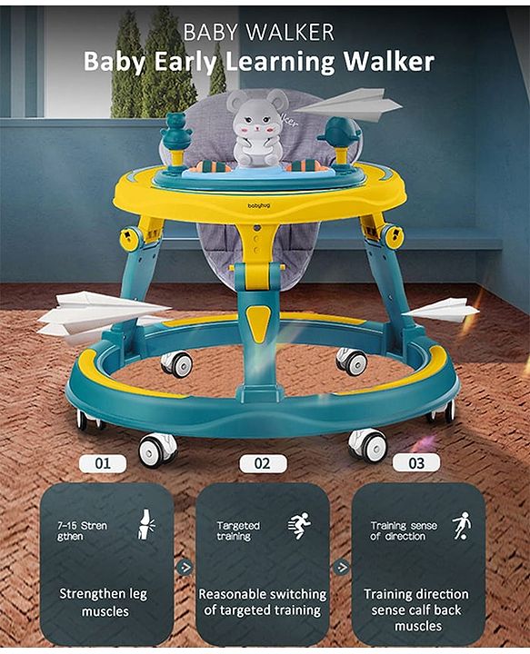 Babyhug 360° Joy Baby Walker with Convertible Feeding & Musical Toy Tray - Pink| Adjustable Height| Compact Fold| Activity cum Push Walker| Smooth Swivel Wheels| Padded Cushion Seat