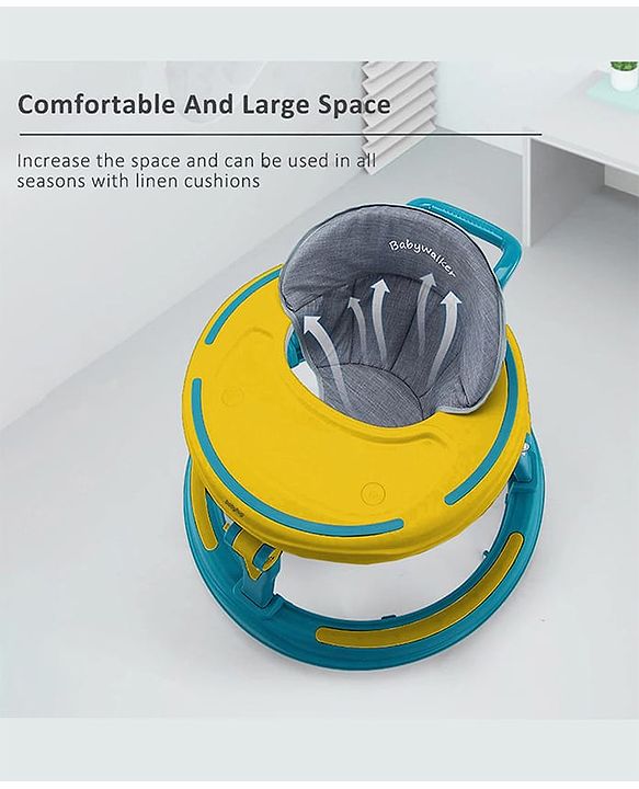 Babyhug 360° Joy Baby Walker with Convertible Feeding & Musical Toy Tray - Pink| Adjustable Height| Compact Fold| Activity cum Push Walker| Smooth Swivel Wheels| Padded Cushion Seat