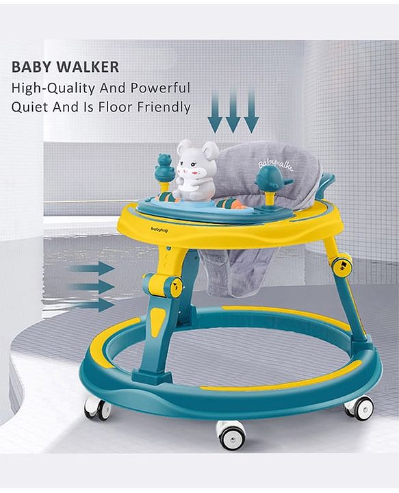 Babyhug 360° Joy Baby Walker with Convertible Feeding & Musical Toy Tray - Pink| Adjustable Height| Compact Fold| Activity cum Push Walker| Smooth Swivel Wheels| Padded Cushion Seat