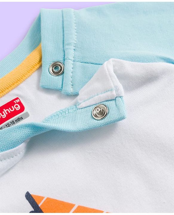 Babyhug Cotton Knit Raglan Full Sleeves Nautical Theme Printed T-Shirt & Pyjama Night Suit - White & Light Blue