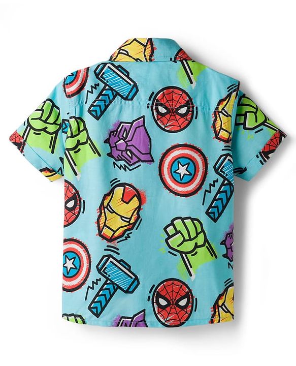 Pine Kids Marvel 100% Cotton Woven Half Sleeves Shirt With Avengers Graphics - Multicolour
