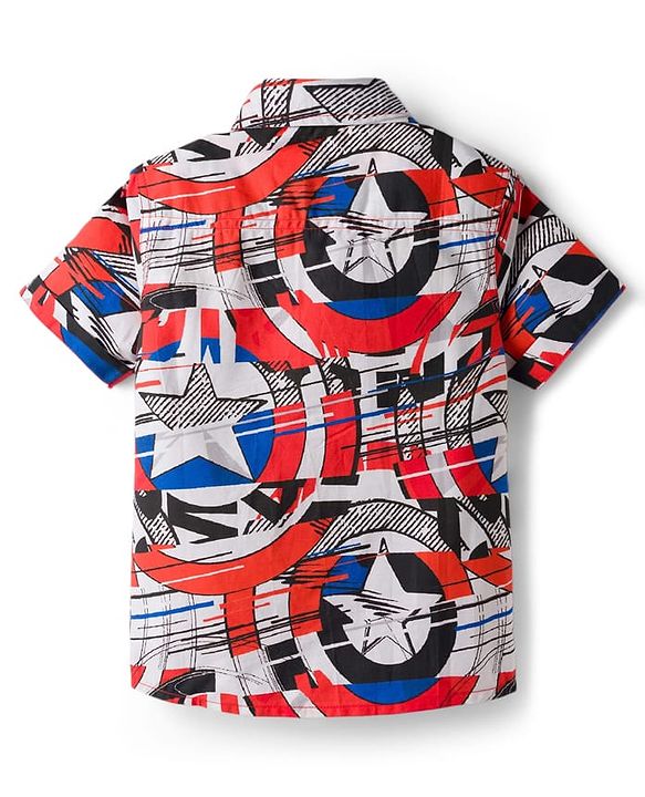 Pine Kids Marvel 100% Cotton Woven Half Sleeves Shirt With Avengers Graphics - Multicolour