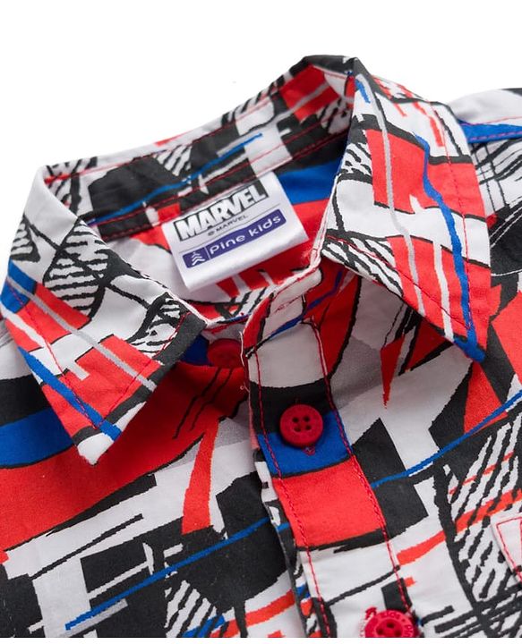 Pine Kids Marvel 100% Cotton Woven Half Sleeves Shirt With Avengers Graphics - Multicolour