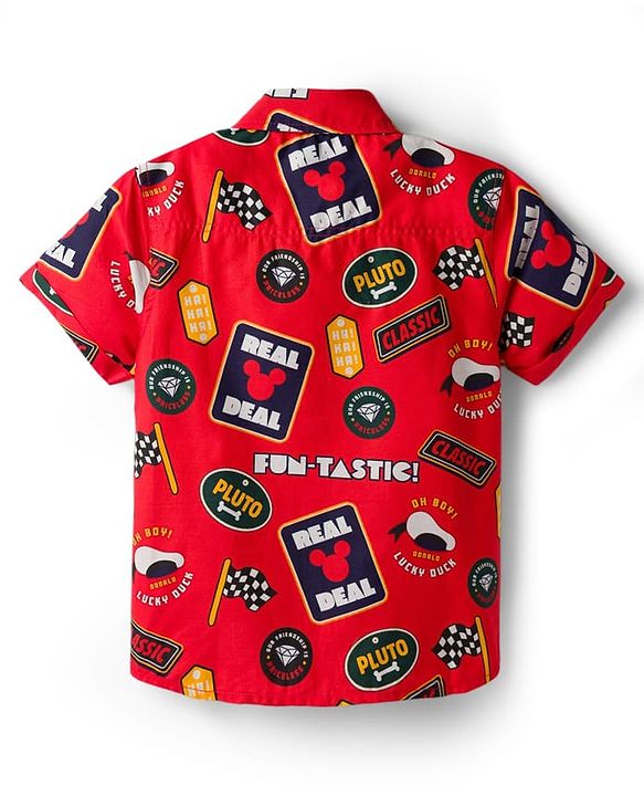 Pine Kids Disney 100% Cotton Woven Half Sleeves Shirt With Mickey Mouse Graphics - Multicolour