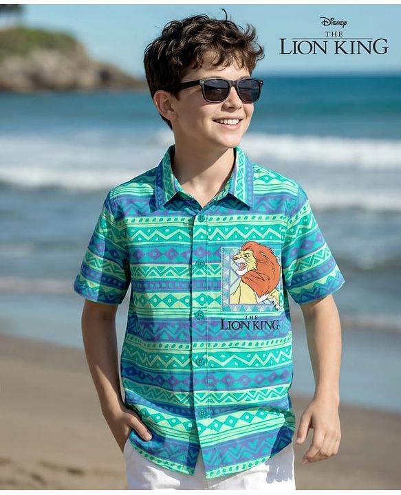 Pine Kids Disney 100% Cotton Woven Half Sleeves Shirt With Lion King Graphics - Multicolour