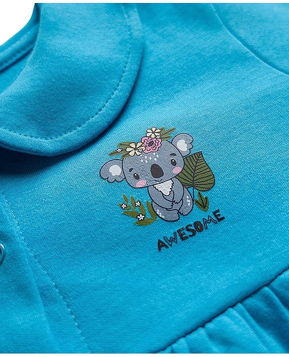 Babyhug Interlock Knit Full Sleeves Frock With Koala Print & Bloomer - Blue