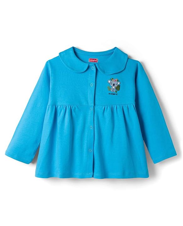 Babyhug Interlock Knit Full Sleeves Frock With Koala Print & Bloomer - Blue