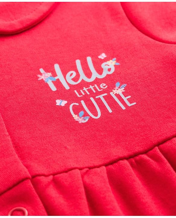 Babyhug 100% Cotton Knit Half Sleeves Floral & Text Printed Frock With Bloomer - Red