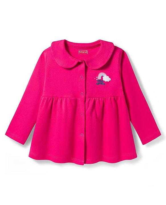 Babyhug Interlock Knit Full Sleeves Frock with Bloomer & Rainbow Print - Pink