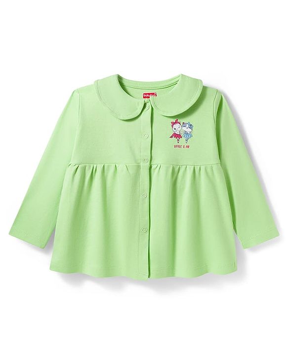 Babyhug Interlock Knit Full Sleeves Frock with Bloomer & Kitty Print - Light Green