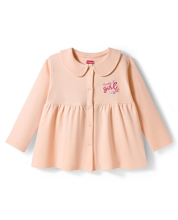 Babyhug Interlock Knit Full Sleeves Frock with Bloomer & Text Print - Pink