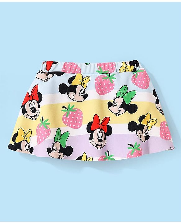 Babyhug Disney Knit Frill Sleeves Co-ords Two Piece Swimsuit with Minnie Mouse Print - Multicolor
