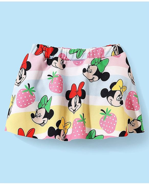 Babyhug Disney Knit Frill Sleeves Co-ords Two Piece Swimsuit with Minnie Mouse Print - Multicolor