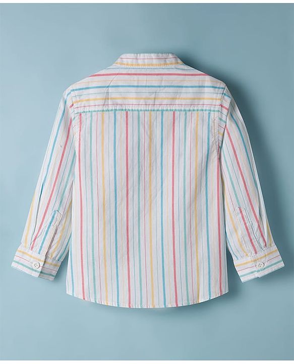 Babyhug 100% Cotton Woven Full Sleeves Striped Kurta Shirt With Mandarin Collar - Multicolour