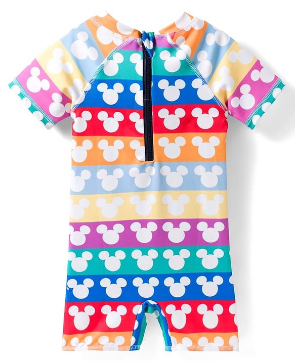 Babyhug Disney Half Raglan Sleeves Legged Swimsuit with Mickey Mouse Graphic - Multicolor