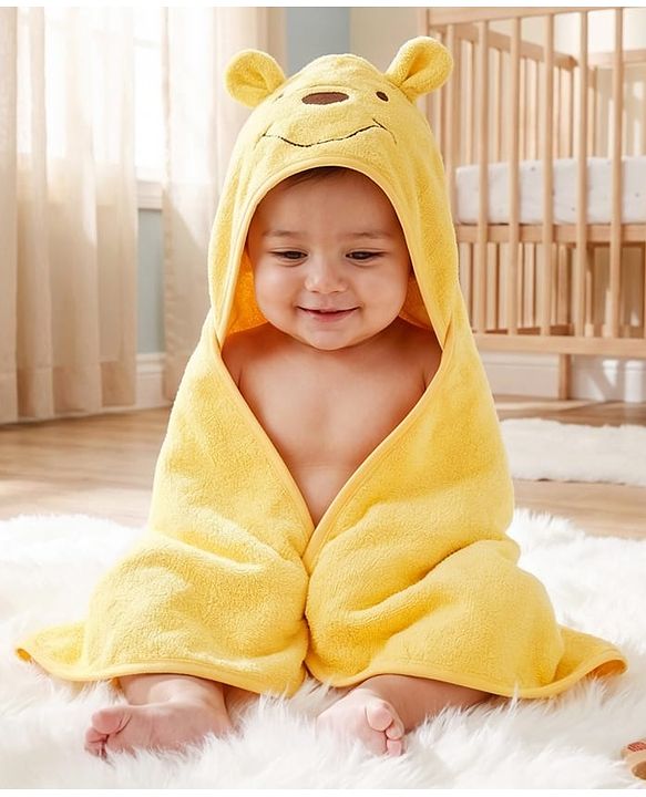 Babyhug Disney 100% Cotton Woven Hooded Towel With Pooh Design L 71 x B 71 cm - Yellow