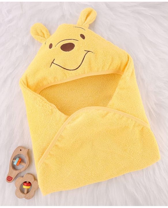 Babyhug Disney 100% Cotton Woven Hooded Towel With Pooh Design L 71 x B 71 cm - Yellow