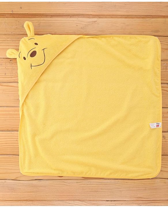 Babyhug Disney 100% Cotton Woven Hooded Towel With Pooh Design L 71 x B 71 cm - Yellow