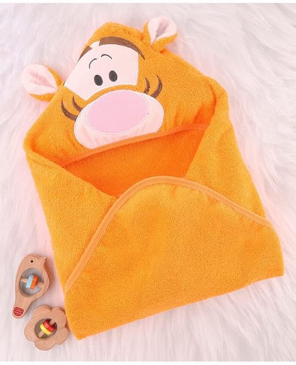 Babyhug Disney Cotton Woven Hooded Bath Towel with Tiger Design L 71 x B 71 cm - Orange