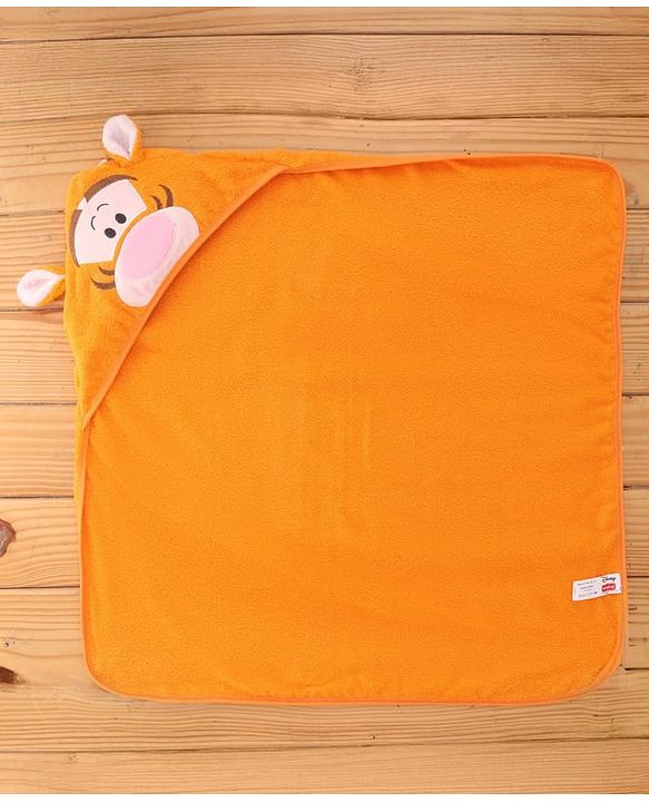 Babyhug Disney Cotton Woven Hooded Bath Towel with Tiger Design L 71 x B 71 cm - Orange