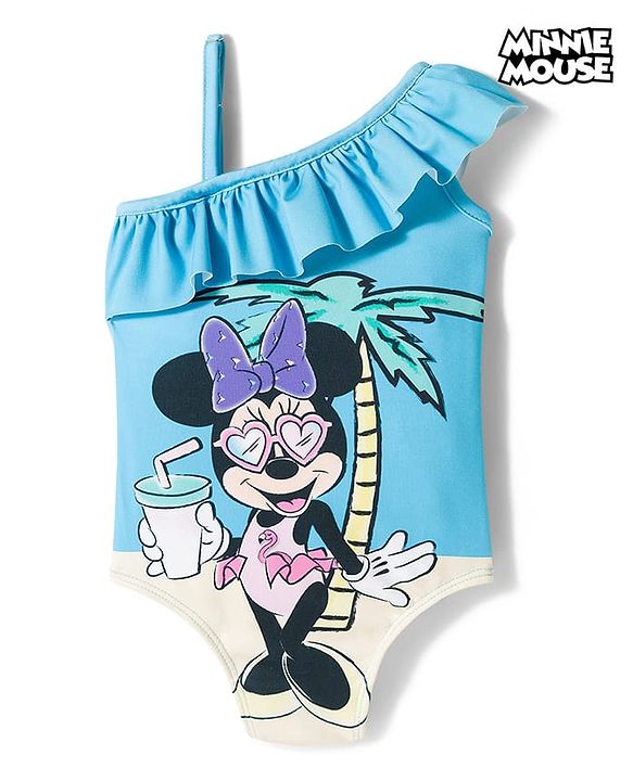 Babyhug Disney Sleeveless V Cut Swimsuit With Minnie Mouse Graphic - Light Blue