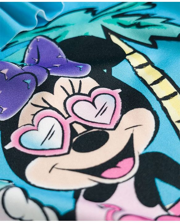 Babyhug Disney Sleeveless V Cut Swimsuit With Minnie Mouse Graphic - Light Blue