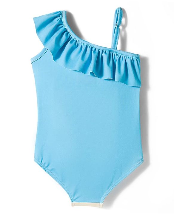 Babyhug Disney Sleeveless V Cut Swimsuit With Minnie Mouse Graphic - Light Blue