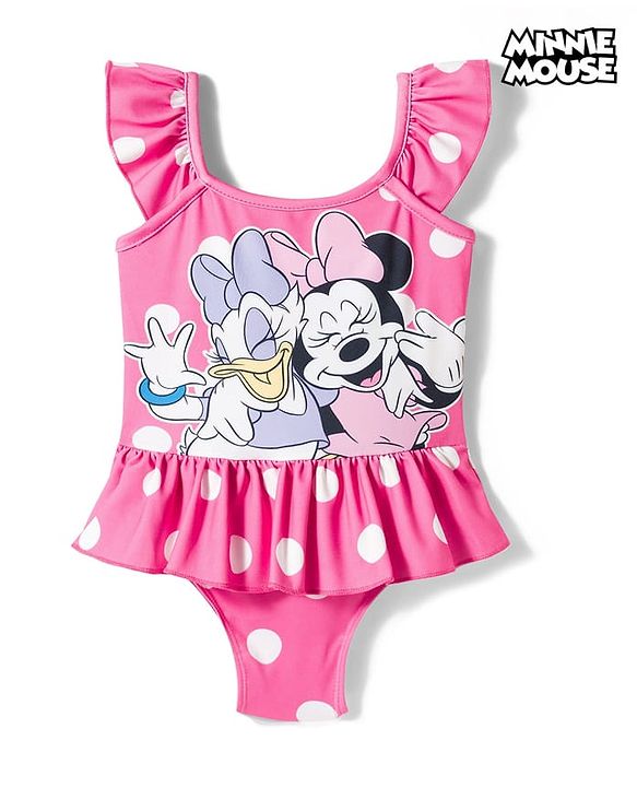 Babyhug Disney Sleeveless Frock Swimsuit With Minnie Mouse Graphics - Pink