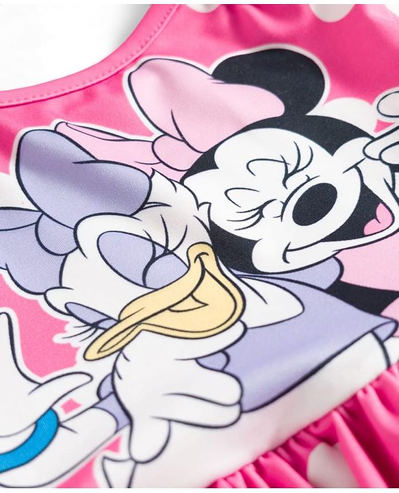 Babyhug Disney Sleeveless Frock Swimsuit With Minnie Mouse Graphics - Pink