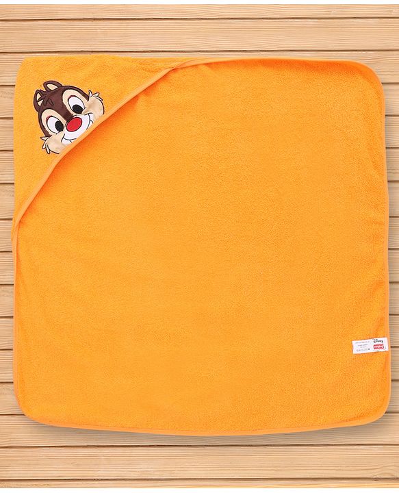 Babyhug Disney 100% Cotton Woven Hooded Towel With Chip N Dale Design L 71 x B 71 cm - Yellow