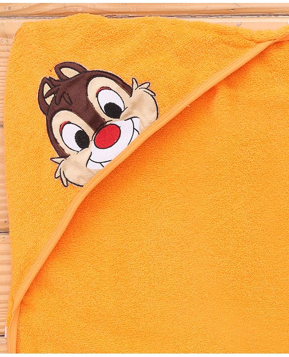Babyhug Disney 100% Cotton Woven Hooded Towel With Chip N Dale Design L 71 x B 71 cm - Yellow
