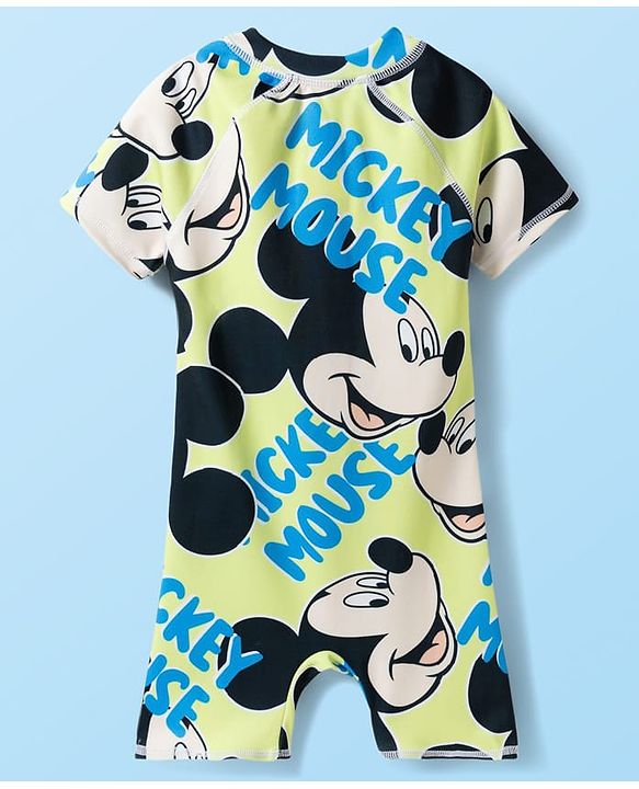 Babyhug Disney Half Raglan Sleeves Legged Swimsuit With Mickey Mouse Graphics - Multicolor