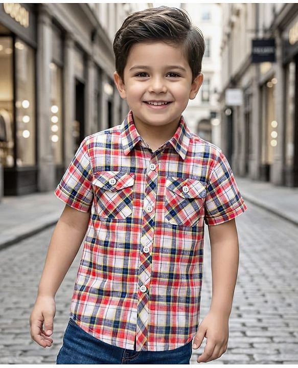 Babyhug Cotton Woven Half Sleeves Checks Shirt - Multicolor