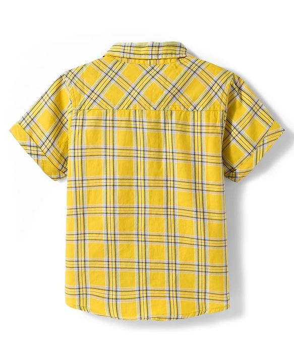 Babyhug Cotton Woven Half Sleeves Checks Shirt with Text Printed T-Shirt - Yellow