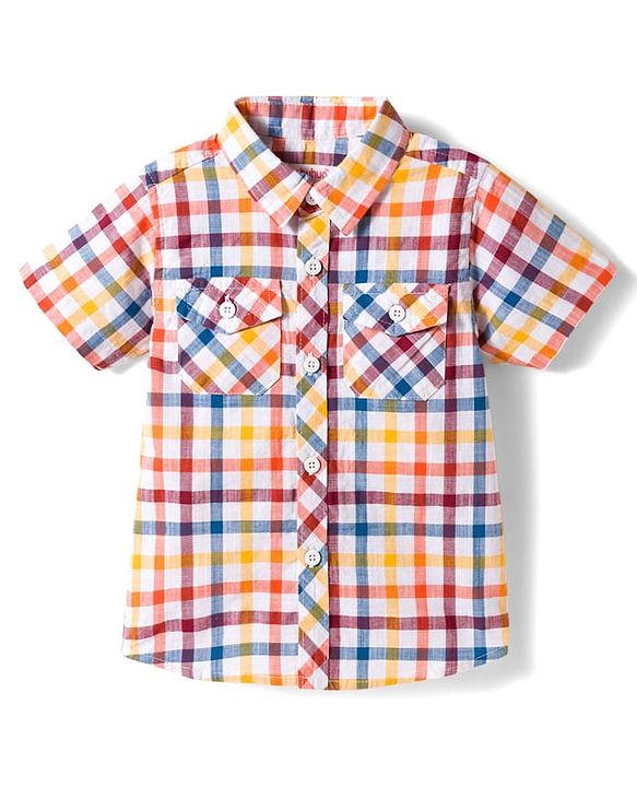 Babyhug Cotton Woven Half Sleeves Checks Shirt with Text Printed T-Shirt - Multicolor