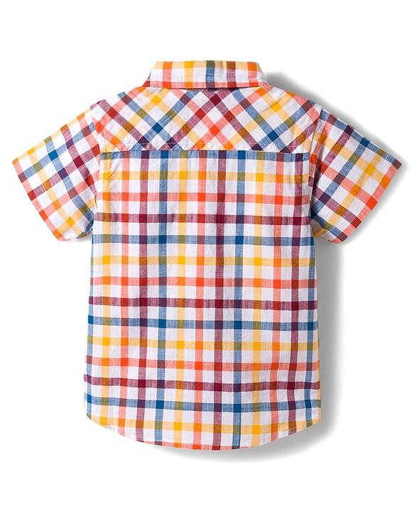 Babyhug Cotton Woven Half Sleeves Checks Shirt with Text Printed T-Shirt - Multicolor
