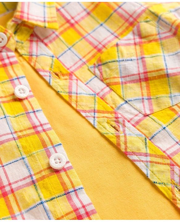 Babyhug Cotton Woven Half Sleeves Checks Shirt with T-Shirt - Multicolor
