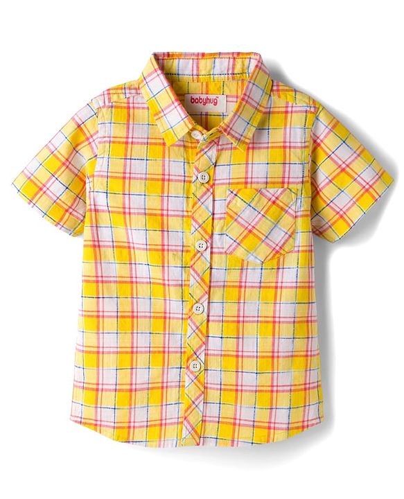 Babyhug Cotton Woven Half Sleeves Checks Shirt with T-Shirt - Multicolor