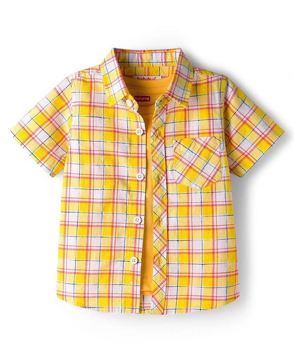 Babyhug Cotton Woven Half Sleeves Checks Shirt with T-Shirt - Multicolor