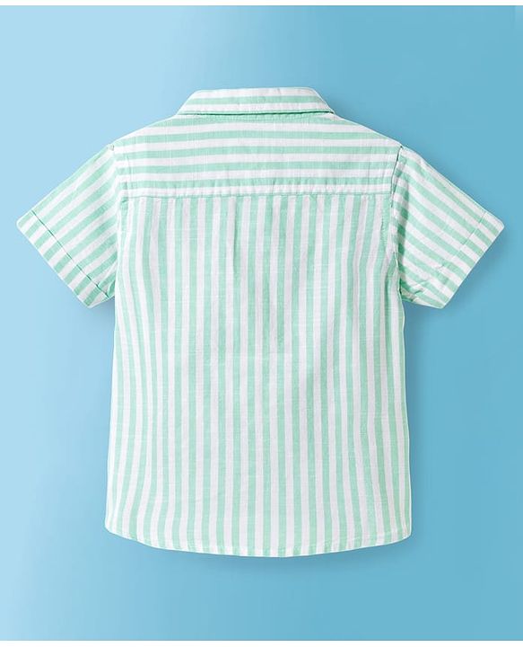 Babyhug Cotton Woven Half Sleeves  Striped Shirt with Genuis Text Embroidery - Green