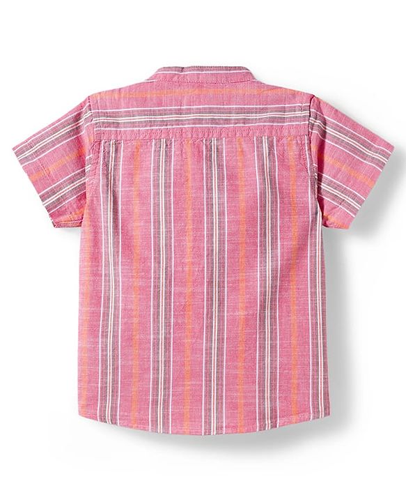 Babyhug Cotton Woven Half Sleeves Mandarin Collar Striped Kurta Shirt - Multicolor