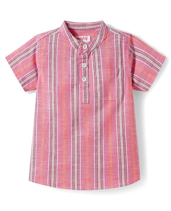 Babyhug Cotton Woven Half Sleeves Mandarin Collar Striped Kurta Shirt - Multicolor