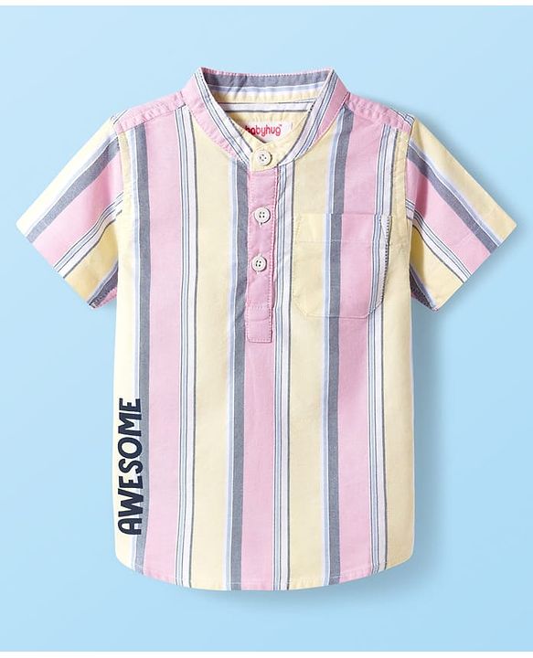 Babyhug Half Sleeves Mandarin Collar Striped Kurta Shirt - Multicolor