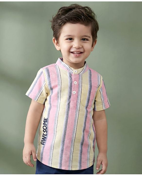 Babyhug Half Sleeves Mandarin Collar Striped Kurta Shirt - Multicolor
