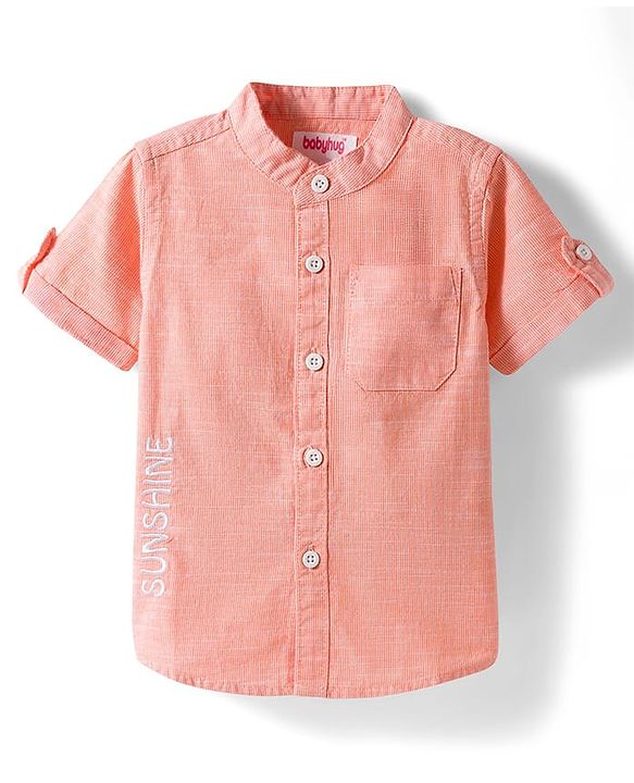 Babyhug Cotton Woven Half Sleeve Mandarin Collar Shirt - Light Orange